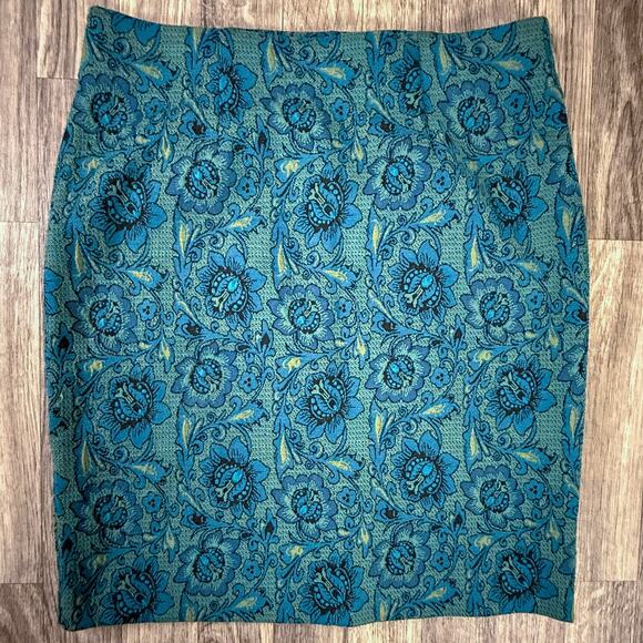 J. Jill XS Petite Floral Jacquard Pencil Skirt Teal Blue Green Tapestry Style - Picture 1 of 6